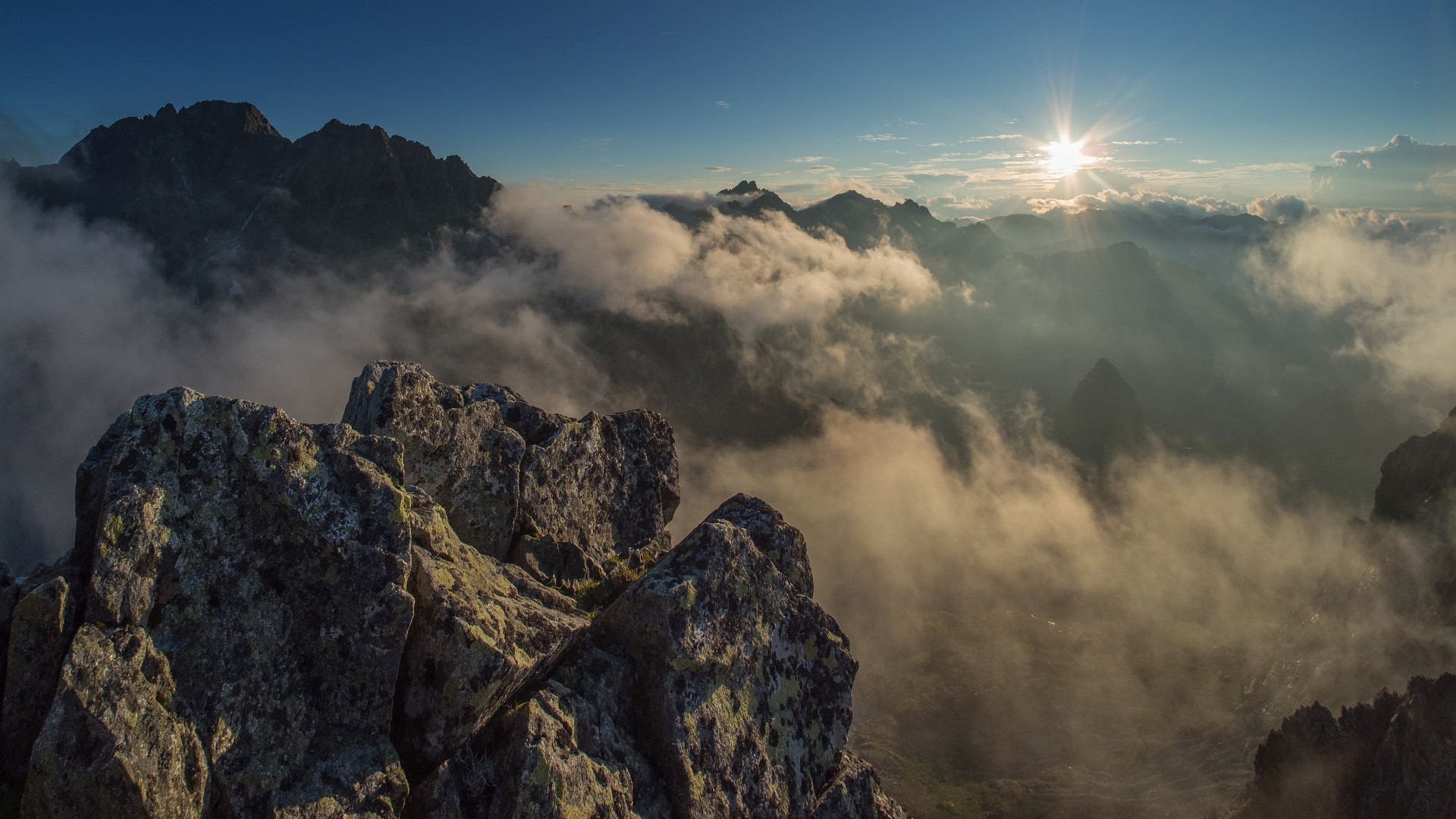 Evening at the top of Východná Vysoká: Mt Gerlach on the left, Mt Vysoká in the centre