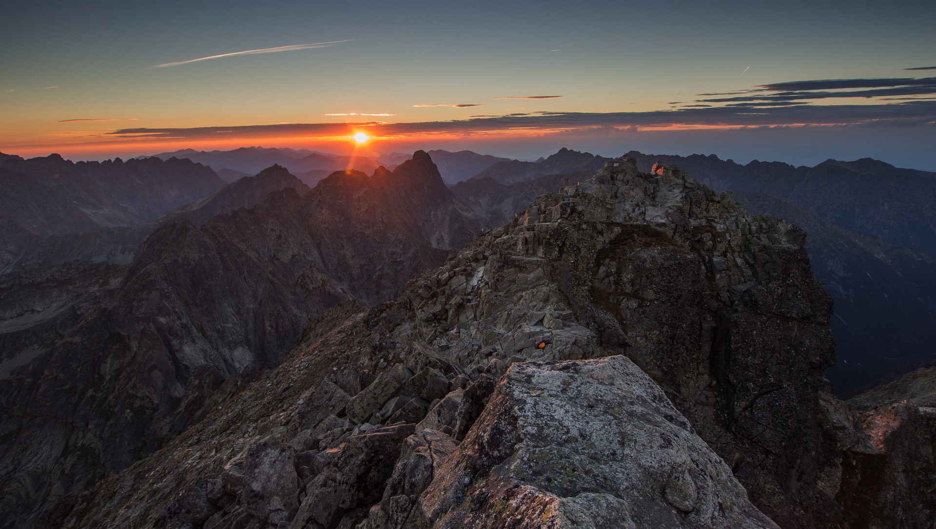 Just before sunset at the top of Mt Rysy